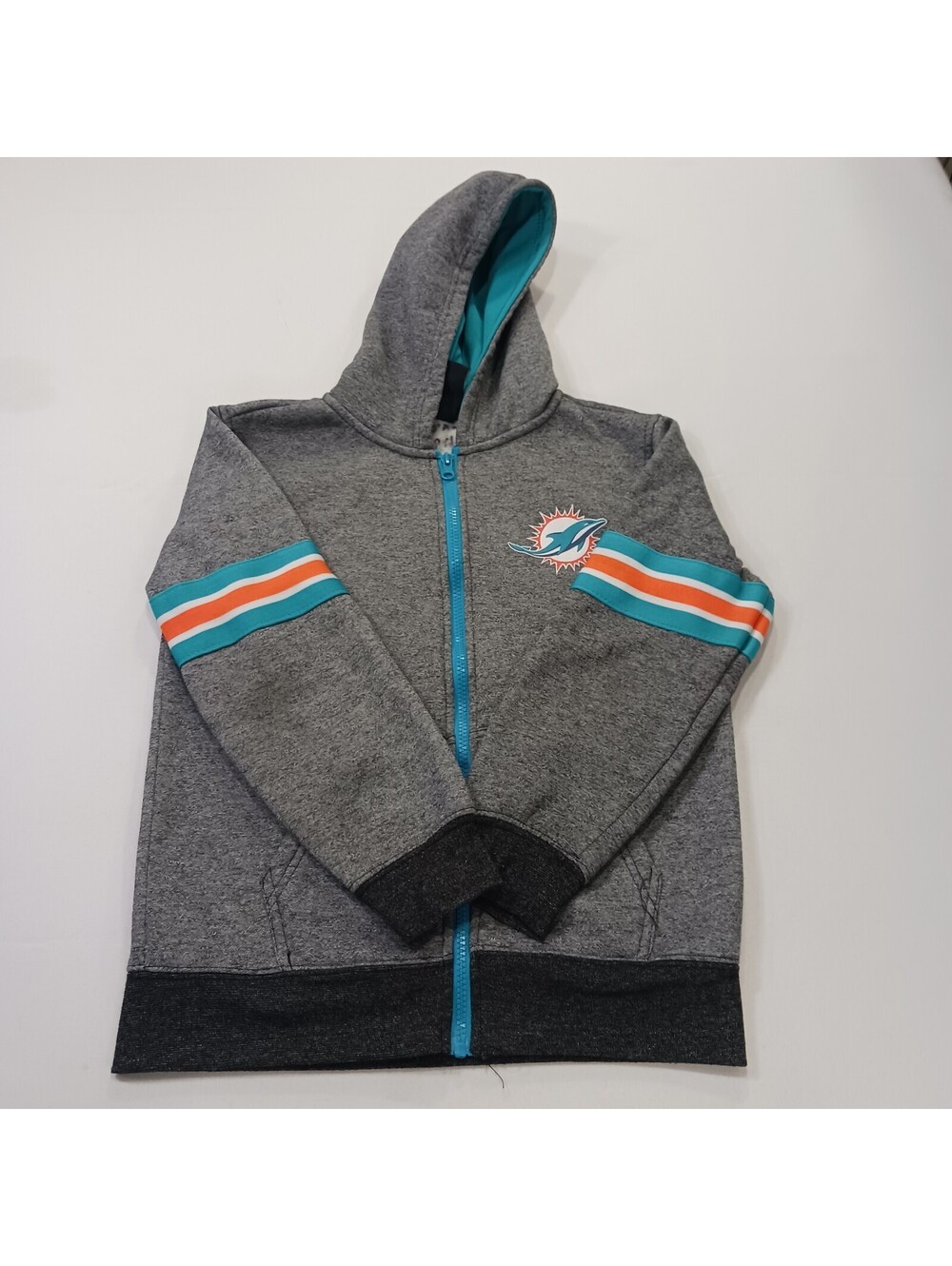NFL Team Apparel Miami Dolphins Youth Size 10-12 Gray Hoodie Pullover Sweatshirt